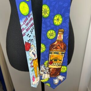 Silk vintage Tequila necktie Nicole Miller blue club party drinking